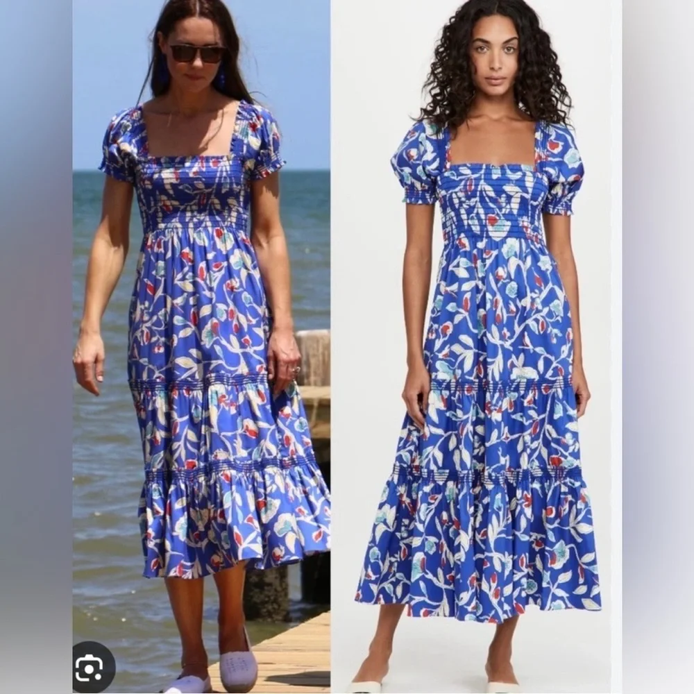 Tory Burch Blue Smocked Midi Dress - Collectors Item!